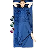Miqio® 2in1 Hüttenschlafsack mit Reißverschluss (Links oder rechts): Leichter Komfort Reiseschlafsack und XL Reisedecke in Einem - Sommer Schlafsack Innenschlafsack