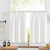 TOPICK Scheibengardine Bistrogardine Weiß Vorhang Fenstervorhang Lichtdurchlässig Gardine Gaze Paarig Schals Leinenoptik Scheibengardinen Fensterschal für Küche Wohnzimmer 2er-Set 60Hx90B(cm)