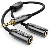 deleyCON 0,20m Audio Klinken Y Splitter Kabel - AUX - hochwertiger Nylon Mantel - Stecker auf 2x 3,5mm Klinken Buchse - 3,5mm Stereo -Adapter Kabel