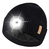 Etsfmoa Mütze mit LED Licht,Hut mit warmem Futter,Wiederaufladbare USB Strickmütze mit Licht,Geschenke für Männer und Frauen (DE/NL/SE/PL, Alphanumerisch, Einheitsgröße, Schwarz)