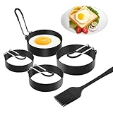 KATIMI 4 Stück Spiegeleiform, 2,95/3,93 Zoll Pancake Form, Antihaft Spiegeleierformen für die Pfanne mit Klappgriffen ＆ Silikon Pinsel, Edelstahl Eierformer für Spiegeleier Hackbraten