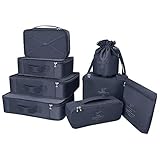 Koffer Organizer Reise Kleidertaschen 8 Sets/7 Farben Travel Gep?ck Organisatoren enthalten wasserdichte Schuh-Aufbewahrungsbeutel Bequeme Kompressions Beutel für Reisen ,Marine