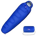 ALPIDEX Schlafsack Mumienschlafsack 4 Jahreszeiten 225 x 80 cm Duo Therm -17° C 400 GSM Kleines Packmaß Ultraleicht Reise Camping Trekking Outdoor Sleeping Bag Warm, Blau, Reißverschluss:Links