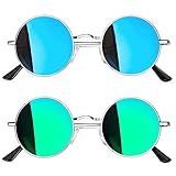 Joopin Verspiegelte Sonnenbrille Runde Herren Polarisiert Retro Vintage Hippie Runde Sonnenbrille Damen Grün Blau 2 Pack (Silber Grün und Silber Blau)
