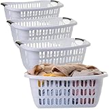 Sustania Wäschewanne 4er Set 55x37x20 cm, 30L Kunststoff, Ergonomische Komfortgriffe, Belüftet, Stapelbar, Weiß, Vielseitig als Wäschekorb oder Aufbewahrung, Made in EU