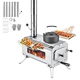 KingCamp Zeltofen Tragbarer Holzofen mit Klappbare L46*W63*H215 CM，Holzkocher Edelstahl Mit Hitzebeständigem Glas, Camping Ofen für Camping-Zelt,Outdoor-Kochen,Garten(Medium)