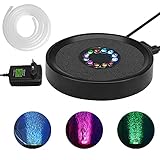 LEDGLE LED Bubble Aquarium, Beleuchtung Runde Aquarium Air Bubbler Licht, Lichtpumpe RGB Beleuchtung Aquariumbeleuchtung mit Auto 24 Farbwechsel LEDs, Stones Zubehör Dekoration Aquarium Pumpe