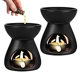 2 Pcs Keramik Duftlampe Kerzenhalter, Keramik-Ölbrenner, Trichtermodell,Wachs Duftlampe für Duftöl Duftwachs, Zuhause Schlafzimmer, Schwarz