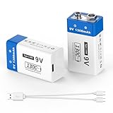 1300mAh wiederaufladbare 9V-Batterien - JUBOTY Lithium-Ionen-Akku für Rauchmelder, drahtlose Mikrofone, LED-Beleuchtungsgeräte und mehr (2, 9V-2,1300mAh)