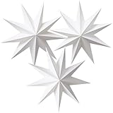 IBOPUXIU Papiersterne zum Aufhängen, Papiersterne Weihnachten DREI Weiße Sterne, 30 cm Durchmesser, Wiederverwendbar