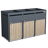 ESTEXO Mülltonnenbox Mülltonnenverkleidung mit Pflanzdach Aufbewahrungsbox Müllbox Anthrazit (3 Türen)