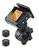 Jansite Reifendruckkontrollsystem Motorrad TPMS Kabelloser Motorrad Solar/USB-Aufladung Einstellbare Helligkeit Tpms Motorrad mit LCD-Display 2 Externen Wasserdicht Sensore Auto-Alarmsystem