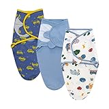 3er Set Baby Pucktuch Babydecke 100% Baumwolle Baby Pucksack Puckschlafsack Geschenkset für Junge Mädchen Unisex Neugeboren (Wagen, 0-3 Monate)