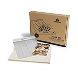 BURNHARD Pizzastein und Pizzaschaufel für Backofen, rechteckig - 38 x 30 x 1,5 cm