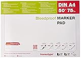 transotype Marker Pad, Layoutpapier für den Einsatz von Pigment-Markern, DIN A4, 70 g/qm, 50 Blatt, extrem weiß, säurefrei, Farbe schlägt nicht durch