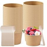 50 Stück umweltfreundliche Eisbecher aus Pappe, 240 ml, mit 50 Löffeln, aus Pappe, kompostierbar, braun, für Eis, Dessert, Fingerfood