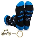Geyoga Ich Würde Lieber Fahrrad Fahren Socken Fahrrad Geschenke Lustige Fahrrad Socken Männer 39-44 Fahrrad Schlüsselanhänger mit Grußkarte für Männer, Valentinstag, Geburtstag
