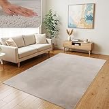 TT Home Wohnzimmer Teppich Hochflor Langflor Kunstfell Weich Modern Unifarben Flauschig, Farbe:Beige, Größe:140x200 cm