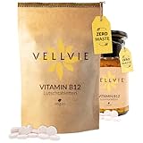 Vitamin B12 Lutschtabletten Hochdosiert 500µg Plastikfrei Zero Waste Bioaktiv Methylcobalamin Adenosyl- Hydroxycobalamin B12-Depot 180 Vitamin B12 Tabletten Sublingual B12 Vegan Vitamin B VELLVIE