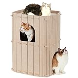 FUKUMARU Katzenhöhle,Stabile Katzenhöhle aus hochwertigem Filz，Katzenhaus Indoor 3 Schicht Katzenbett ，Katzen Höhle zum Schlafen, Spielen und Verstecken，Filzhöhle beige，45 x 37 x 60cm，Groß