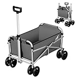 WOLTU Bollerwagen faltbar, Handwagen Transportwagen klappbar, Gartenwagen Strandwagen mit Bremsen Doppelrädern, Trolley für Garten Strand Camping, 80 kg belastbar, Dunkelgrau
