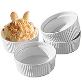 Cinf® 296ml Soufflé Creme Brulee Bowls Set of 4 Schälchen aus Keramik Ofenfeste Förmchen Auflaufförmchen Porzellan For Muffins Cupcakes Small Casserole Weiß