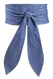 FEOYA Kunstleder/Denim Obi Gürtel für Frauen Elegante Schleife Breiter Gürtel Mode Wrap Around Taillengürtel Weich Knotted Cinch Gürtel für Kleid, für alle Jahreszeiten, M-L, 1/2 Pack, denim-blau, 42