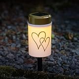 MARELIDA LED Solar Grablicht Grabkerze mit Herzmotiv Grableuchte H: 12cm Lichtsensor Erdspieß (weiß)