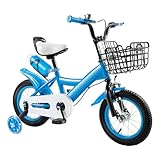 HUOMMGS Kinderfahrrad 12 Zoll Upgraded Jugend Fahrrad für ab 2-4 Jahre Kinder Fahrrad mit Stützrädern und Korb Höhenverstellba Kinderfahrrad für 80-95cm Jungen & Mädchen (Blau)