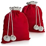 com-four® 2X Premium Weihnachtssack - roter Geschenkesack zum Befüllen - Weihnachtsbeutel mit Bommeln als Dekoration & tolle Geschenkverpackung