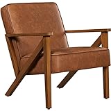 Yaheetech Loungesessel Sessel Vintage Relaxsessel Kunstleder mit Massivholzbeinen Einzelsofa für Wohnzimmer/Schlafzimmer/Empfangsbereich Hellbraun
