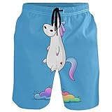 visesunny Herren Badehose Schwimmen Strand Surfen Board Shorts Bademode schnell trocknendes Netzfutter Badeanzüge mit Taschen, Einhorn, XL
