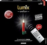 Lumix KRINNER LED kabellose Weihnachtsbaum Christbaumkerzen SuperLight Mini Metallic Rot von Hand lackiert 12er Basis-Set Warmweiß inkl. Fernbedienung 4h Ausschalt-Funktion 9cm 75546