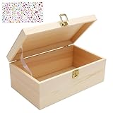 KQDRAVINE Holzkiste mit Deckel und Ein Set Edelstein-Aufkleber, Kleine Holzkiste, Aufbewahrungsbox Holz 20x15x10 cm Wooden Box With Lid, Erinnerungsbox Erinnerungskiste Kästchen Holzbox Natural Farbe