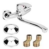 360° Drehbar Wasserhahn Küche Wandarmatur, Kalt und Heiß Einhebelmischer, Mischbatterie Küche, Wall Mounted Tap, Waschtischarmatur Waschtischmischer für Wandmontage, Schwenkarm 24CM, Chrom