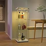 JYNVO Dreischichtige Vitrine aus gehärtetem Glas, Schwarze Glasvitrine mit Beleuchtung, Glasvitrine mit Tür und Schloss, Freistehende Vitrine aus Glas, Standvitrine, Wohnzimmervitrine (Weiß)