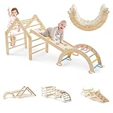 DENMOSTY 8-in-1 Montessori Klettergerüst Indoor ab 1 Jahr - Kletterdreieck mit Rutsche, Kletterbogen mit Kissen, Pikler Dreieck Klettern Kinder, Indoor Spielplatz Holz für Babys und Kleinkinder