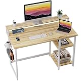 GreenForest 120 x 55 cm Schreibtisch Holz mit Regal und Monitorständer, Computertisch Eiche, Schreibtisch mit Stauraum, Beige