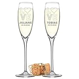 2 Leonardo Sektgläser Stielgläser Hochzeitsgeschenk mit Gravur - mit Namen und Datum - Kelchglas für Champagner, Sekt und Prosecco - Valentinstagsgeschenk - Goldhochzeit und Silberhochzeit