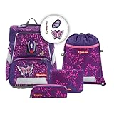 Step by Step Schulranzen-Set SPACE Shine Butterfly Night Ina, 5-teilig, lila, ergonomischer Tornister mit Reflektoren, höhenverstellbar mit Hüftgurt, ab der 1. bis 4. Klasse, 20l