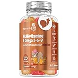 Multivitamin Gummibärchen für Kinder - Mit Omega 3, 6, 9, Jod & Zink - 120 Vitamin Gummies - Vitamin C, D3, B - Für Energie, Immunsystem & Stoffwechsel - Vegetarisch & Geprüfte Zutaten - Von maxmedix