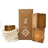 Zaman Sense Premium Aleppo Seife mit 25% Lorbeeröl – 3er-Pack (3x200g) inkl. Baumwoll-Seifensäckchen – basische Naturseife aus Olivenöl, vegan & plastikfrei – Sanfte Reinigung
