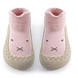 Exemaba Baby Sockenschuhe rutschfeste Niedlicher Cartoon Weicher Stricken Babybodenschuhe Kleinkind Schuhe für Mädchen Junge(Rosa Kaninchen,Tag22/12-18M)