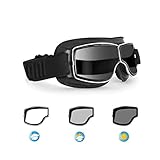 BERTONI Motorradbrille Schutzbrille für Harley Davidson Chopper und Scrambler aus schwarzem Leder und Chrom Rahmen (Selbsttönend Linse)