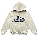 Kapuzenjacke Full Face Zipper Hoodie Retro Star Letter Übergroße Kapuzenpullover Zip, Herren, Vintage Monogram Print Harajuku Oversized Y2k Jacke ( Color : A-Khaki , Size