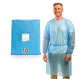ADEBO Medical® PP+PE Schutzkittel Einweg Kittel Optimaler Schutz mit Strickbündchen & Klettverschluss – Premium OP Kittel (10, Blau)