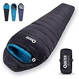 QEZER Daunenschlafsack Winter Schlafsack Outdoor 0°C bis -15°C Daunen Schlafsack 4 Jahreszeiten für Camping,Wandern und Trekking (Rechter Reißverschluss)