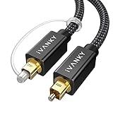 iVANKY Optisches Kabel, Optisches Audiokabel 1,8M [24K Vergoldet, Nylongeflecht, Aluminiumhülle] Digital Audio Kabel kompatibel mit Soundbar, Stereoanlage, Heimkino, PS4, Xbox - Grau