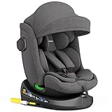 Xomax C013 Kindersitz 360° drehbar, Isofix, ECE R129, 0-36 kg, verstellbar, neigbar, atmungsaktiver Bezug, 5-Punkt-Gurt, Top Tether, Autokindersitz für Babys & Kinder 0-12 Jahre, Farbe:Schwarz/Grau