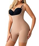 Nebility Shapewear Bodys für Damen, Bauchkontrolle, Bodyshaper, Po-Heber, offene Brust, Mitte Oberschenkel, Kompressions-Body, Braun, M